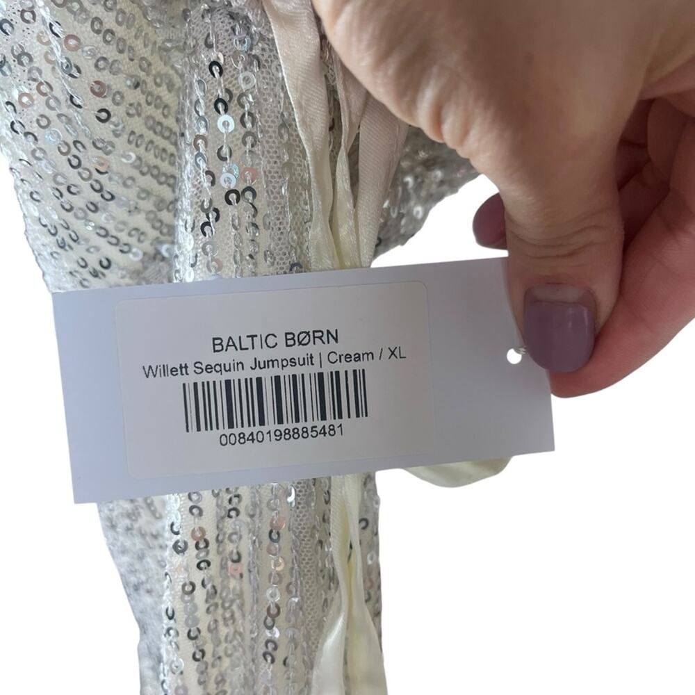 Baltic Born NWT Willett Sequin Jumpsuit Silver XL Wide Leg Drapey Party Cocktail - Picture 10 of 15